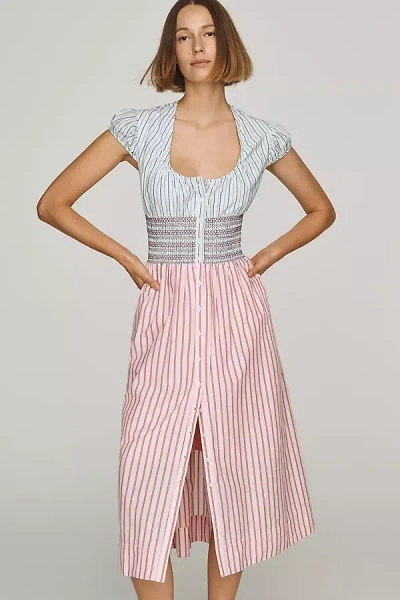 Maeve Cotton Smocked Midi Dress In Pink