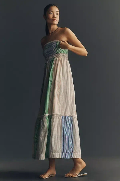 Maeve Cotton Strapless Colorblock Midi Dress In Multi