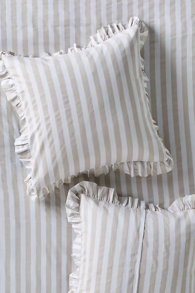 Maeve Cotton Striped Ruffle Printed Euro Sham In Neutral