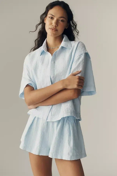 Maeve Cotton Textured Buttondown Shirt In Blue