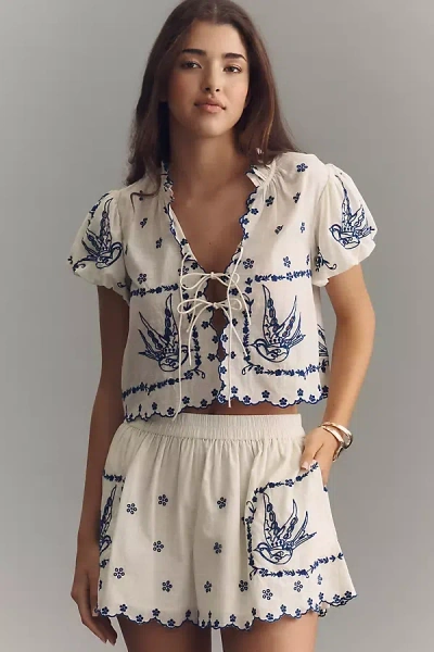 Maeve Cotton Voile Embroidered Blouse In White