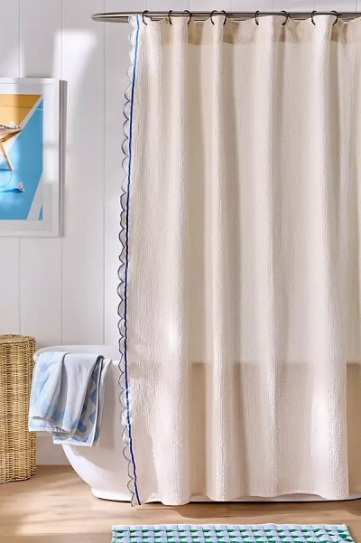 Maeve Cotton Waffle Scallop Edge Shower Curtain In Pink