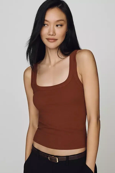 Maeve Cotton Wide Scoop-neck Tank Top In Brown