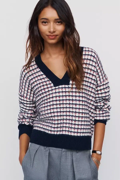 Maeve Cotton Wool Blend V Neck Sweater In Blue