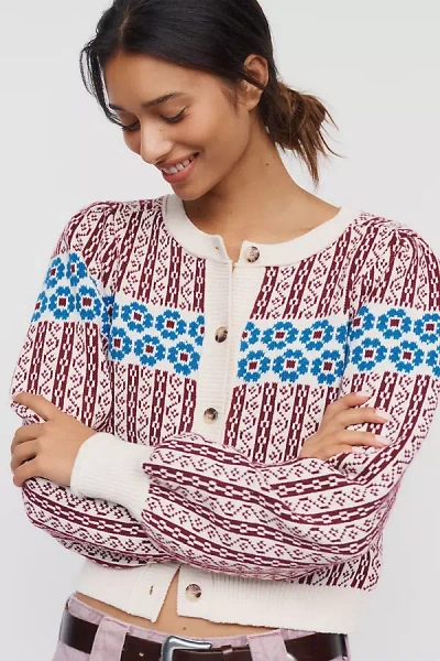 Maeve Cotton Wool Cropped Puff-sleeve Cardigan In Blue