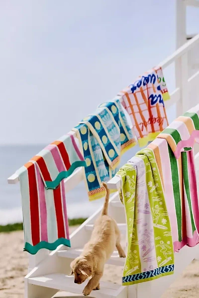 Maeve Cotton Woven Stripe Wavy Edge Beach Towel In Multi