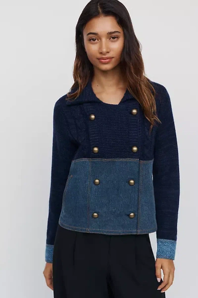 Maeve Cotton-wool Blend Denim Cardigan In Blue