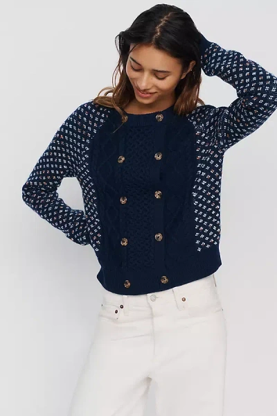Maeve Cotton-wool Blend Double Breasted Cardigan In Blue
