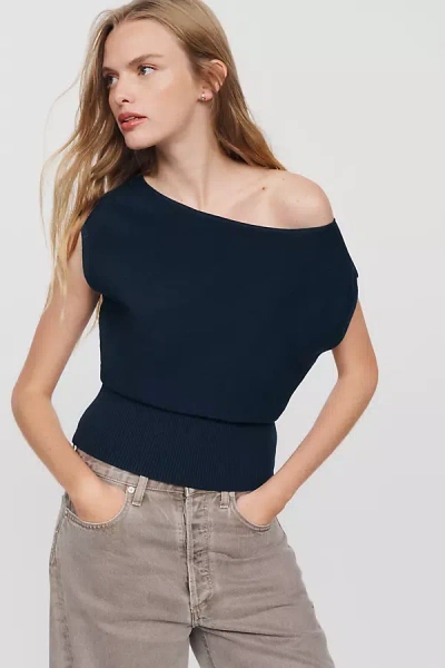 Maeve Cotton-wool Short-sleeve Banded Sweater In Blue