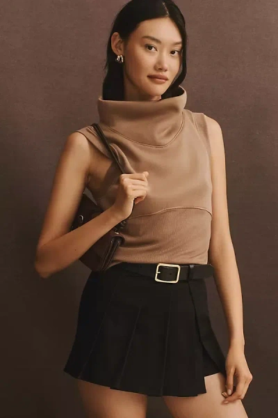 Maeve Cowl-neck Muscle Knit Tank Top In Brown