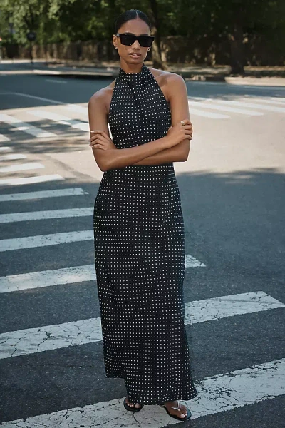 Maeve Cowl Neck Satin Maxi Dress In Black