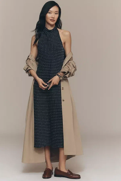 Maeve Cowled Halter Open-back Midi Dress In Blue