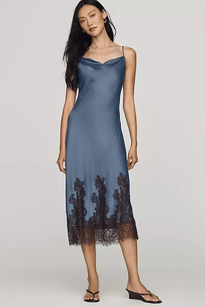 Maeve Cowl-neck Lace Trim Sleeveless Midi Dress In Blue