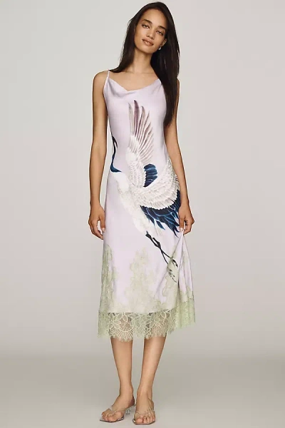 Maeve Cowl-neck Lace Trim Sleeveless Midi Dress In White