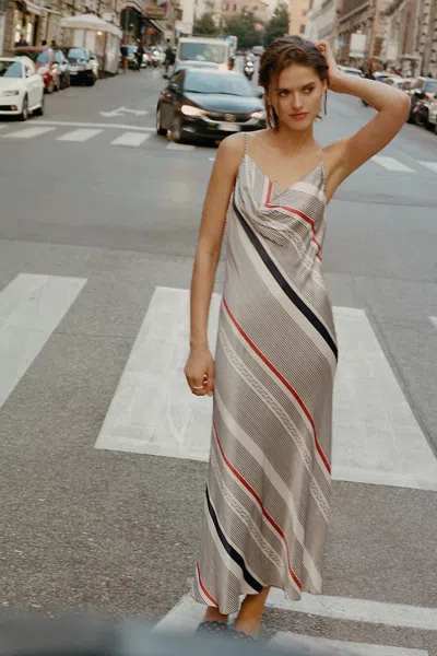 Maeve Cowl-neck Slip Midi Dress In Gray