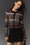 Maeve Crew-neck Animal Print Cardigan Sweater In Black