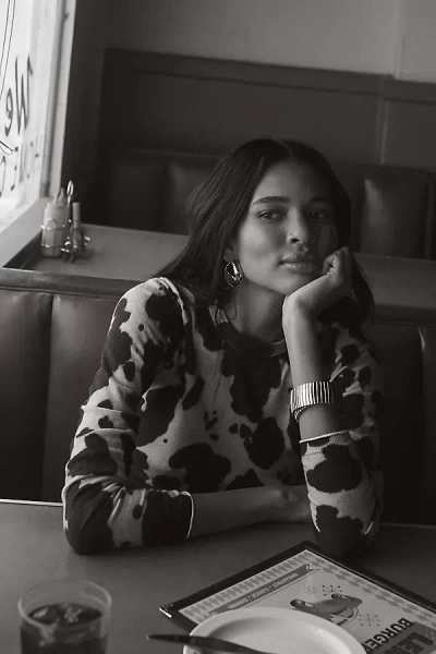 Maeve Crew-neck Cow Print Sweater In Multi