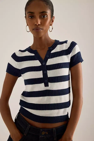 Maeve Crew-neck Knit Henley Top In Multi
