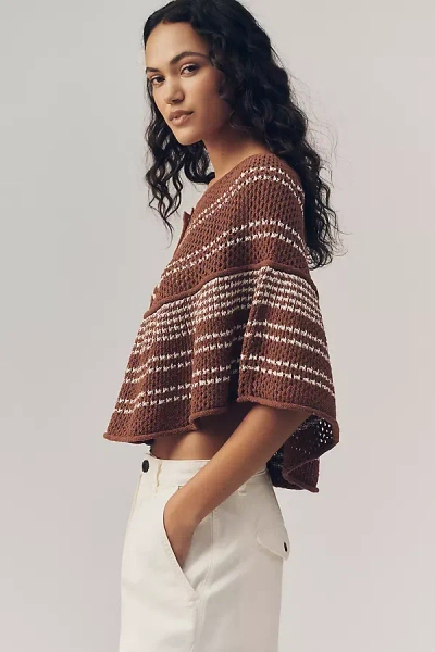 Maeve Crochet Cardigan Cape In Brown