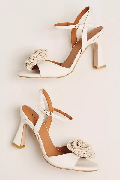 Maeve Crochet Flower Open-toe Heels In Multi