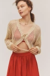 Maeve Crochet Lace-up Cardigan Sweater In Gold