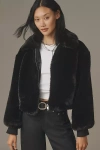 Maeve Crop Faux-fur Coat Jacket In Black