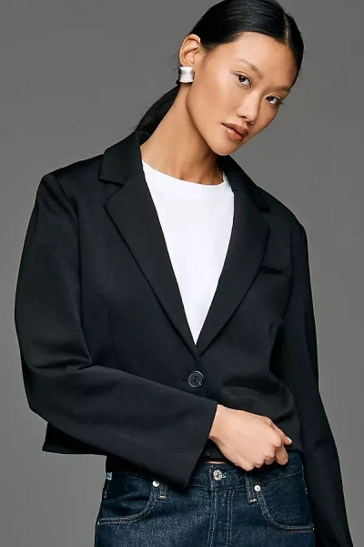 Maeve Crop Knit Blazer Jacket In Blue