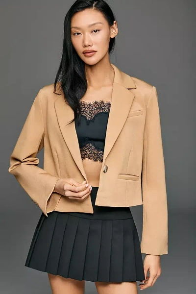 Maeve Crop Knit Blazer Jacket In Brown