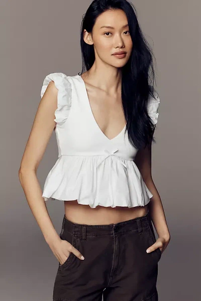 Maeve Crop Peplum Ruffle Top In White