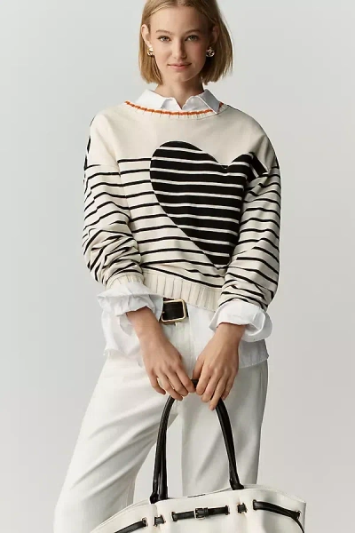 Maeve Crop Striped Sweater In White