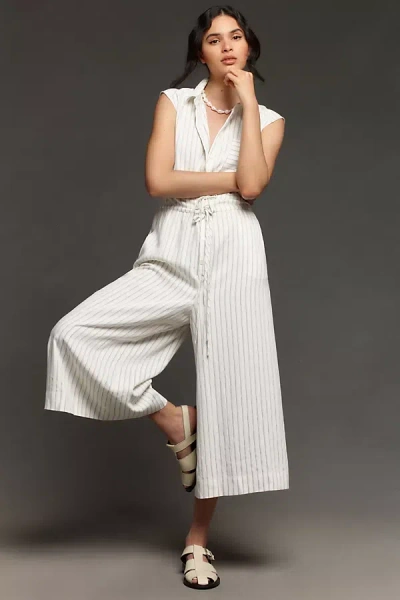 Maeve Crop Wide-leg Shirt Jumpsuit In White