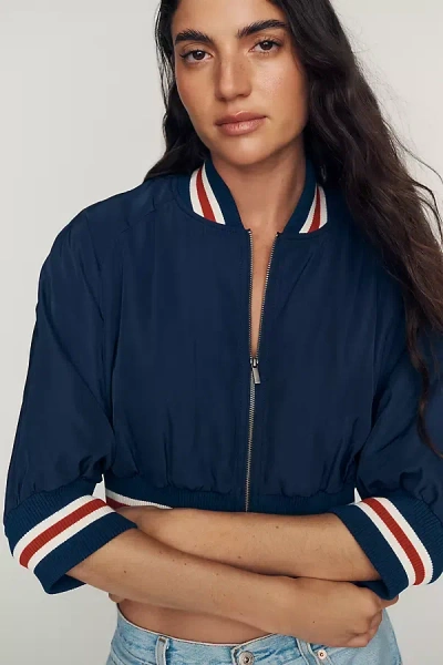 Maeve Cropped Bomber Jacket In Blue
