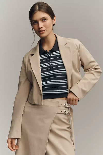 Maeve Cropped Boxy Blazer Jacket In Neutral