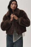 Maeve Cropped Faux-fur Coat In Brown