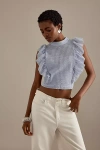 Maeve Cropped Ruffle Mesh Top In Grey