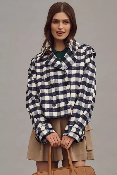Maeve Cropped Trench Coat Jacket In Blue