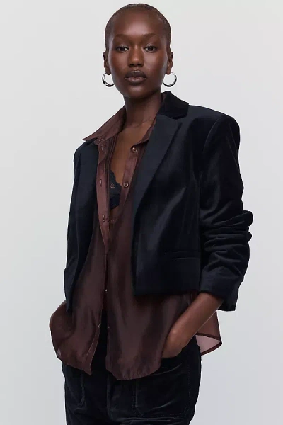 Maeve Cropped Tuxedo Blazer Jacket In Black