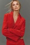 Maeve Cropped Tuxedo Blazer Jacket In Red