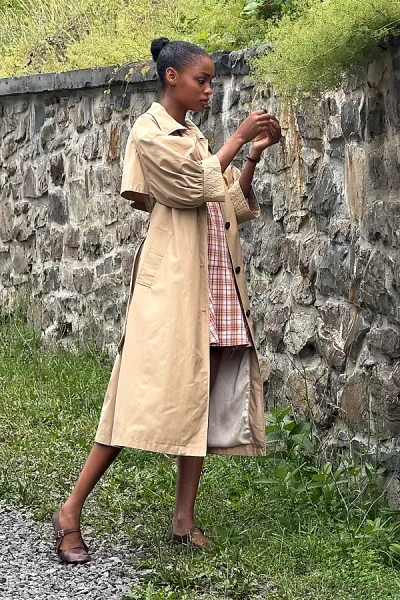 Maeve Crop-sleeve Trench Coat Jacket In Neutral