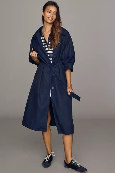 Maeve Crop-sleeve Trench Coat Jacket In Blue