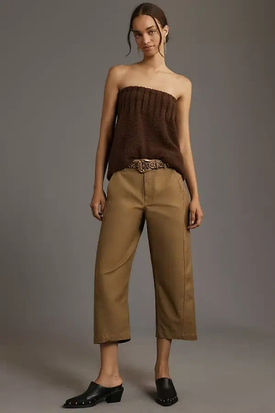 Maeve Curved Cropped Chino Pants In Brown