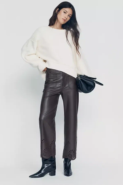 Maeve Cutout Faux-leather Cropped Trousers Pants In Brown