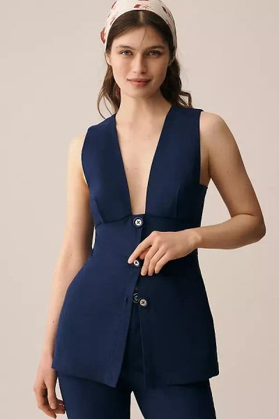 Maeve Deep-v Button-front Vest Top In Blue