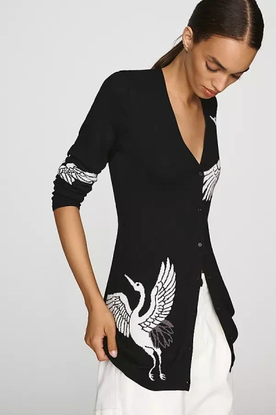 Maeve Deep-v Fitted Cardigan In Black
