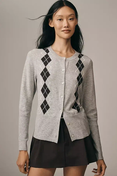 Maeve Design History X  Argyle Cardigan Sweater In Gray