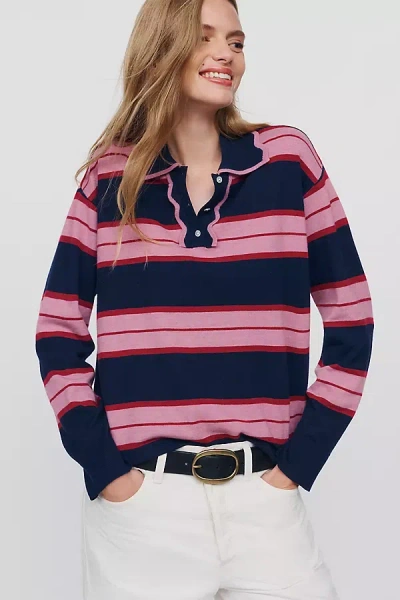 Maeve Design History X  Scallop-collar Sweater In Blue