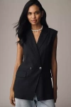 Maeve Double-breasted Blazer Vest Jacket In Black