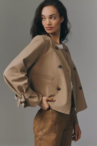 Maeve Double-breasted Crop Trench Coat Jacket In Brown