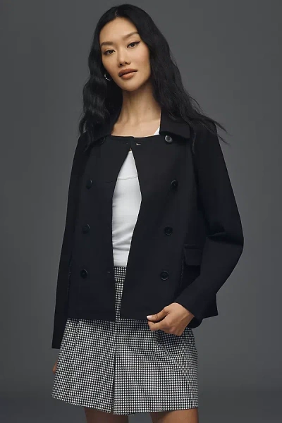 Maeve Double-breasted Knit Blazer Jacket In Black