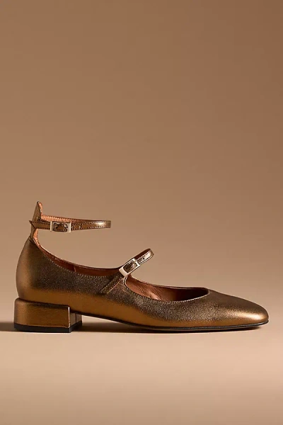 Maeve Double-strap Block-heel Mary Jane Flats In Gold